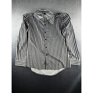 Shein Manfinity Black White Striped Satin Feel Button Down Shirt XL
